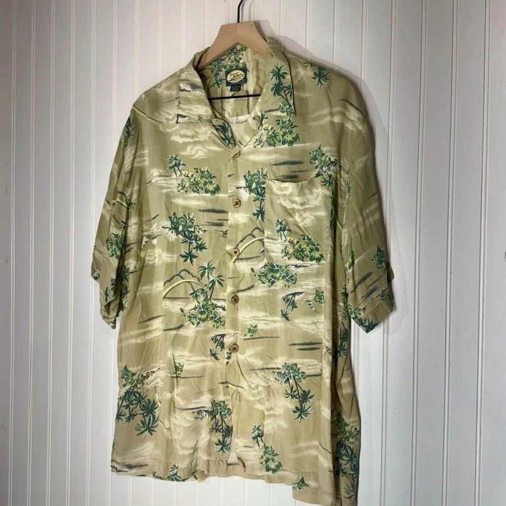 Vintage Tommy Bahama Y2K Hawaiian Shirt Mens L Rayon Palm Tree Retro Dadcore